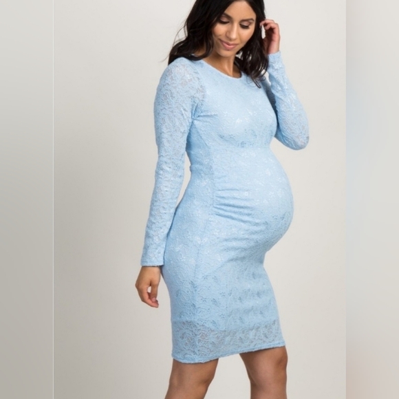 PinkBlush Lace Long Sleeve Bodycon Maternity Dress, Size L - Picture 3 of 4